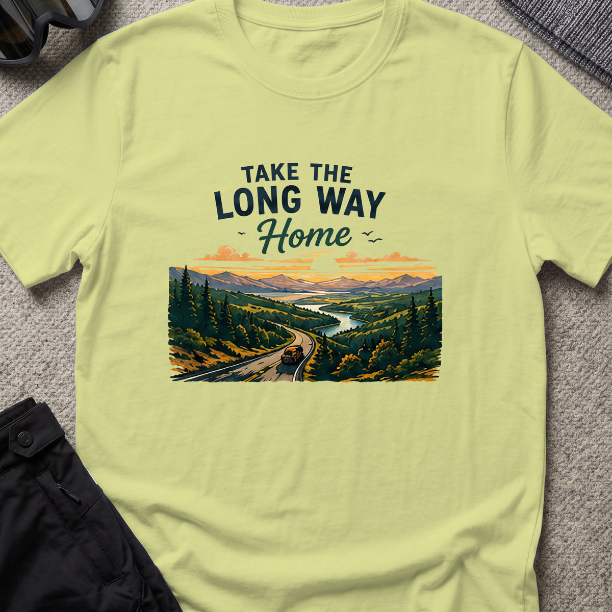 Take The Long Way Home T-Shirt in Pistachio, front view.