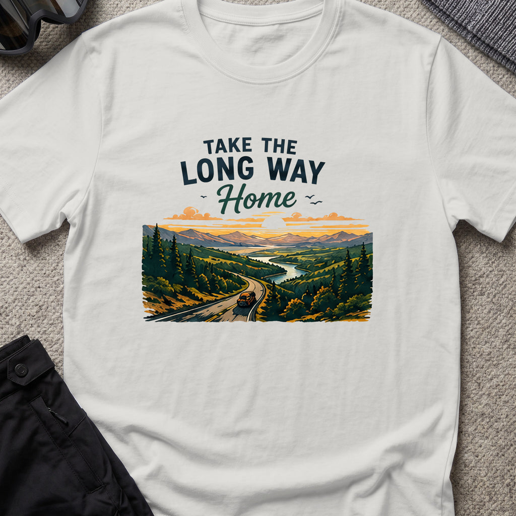 Take The Long Way Home T-Shirt in Ice Grey, front view.