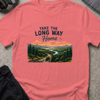 Take The Long Way Home T-Shirt in Coral Silk, front view.
