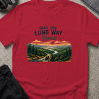 Take The Long Way Home T-Shirt in Antique Cherry Red, front view.