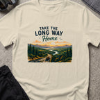 Take The Long Way Home T-Shirt in Sand, front view.
