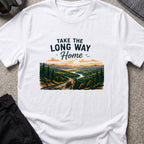 Take The Long Way Home T-Shirt in White, front view.