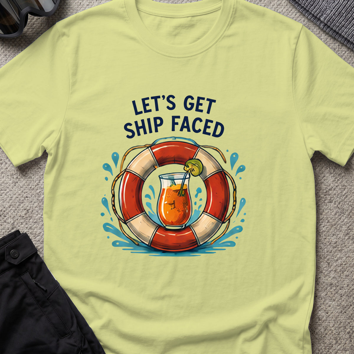 Let's Get Ship Faced T-Shirt — Drink Up in Pistachio, front view.