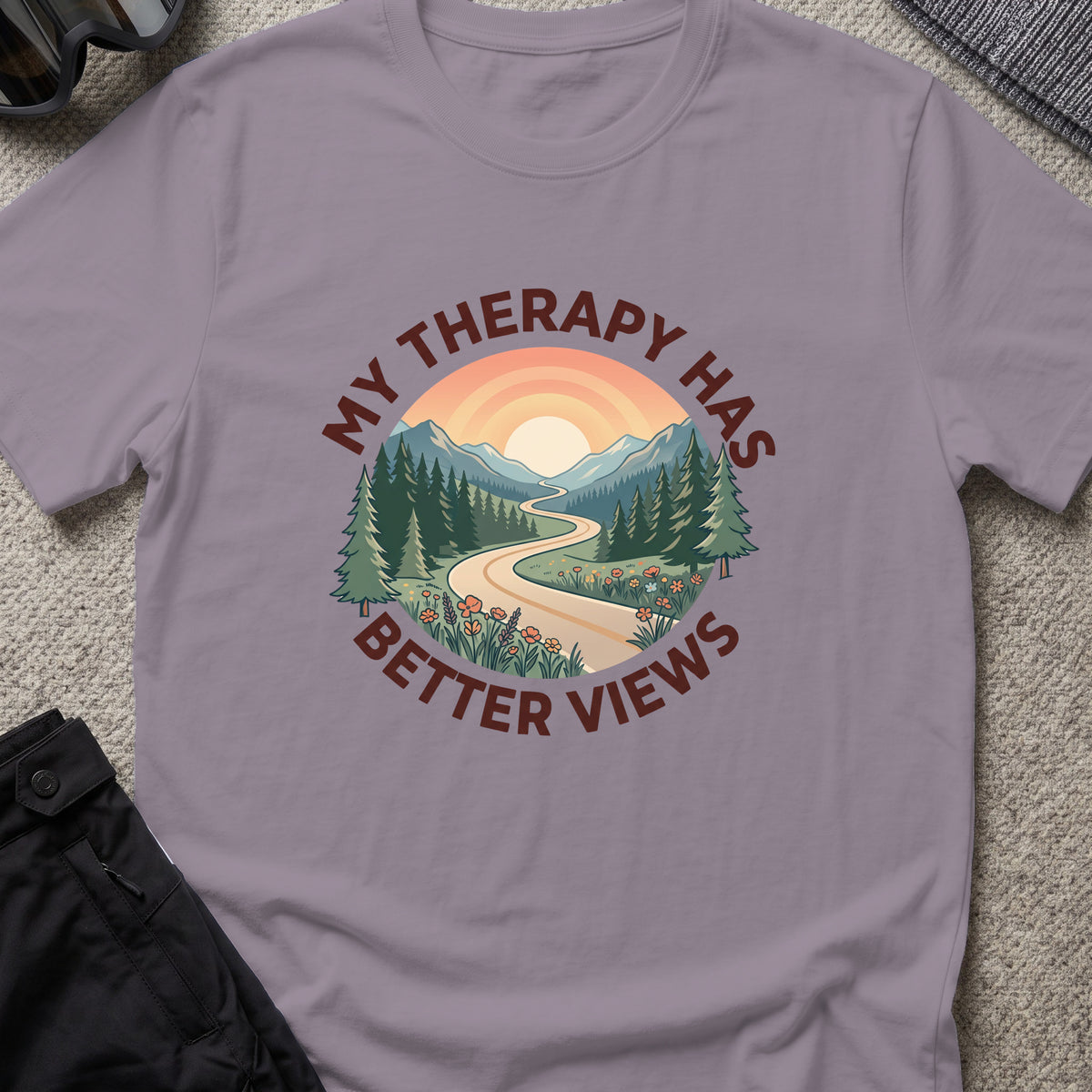 My Therapy has Better Views T-Shirt in Paragon, front view.
