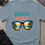 Beach Please T-Shirt in Stone Blue, front view.