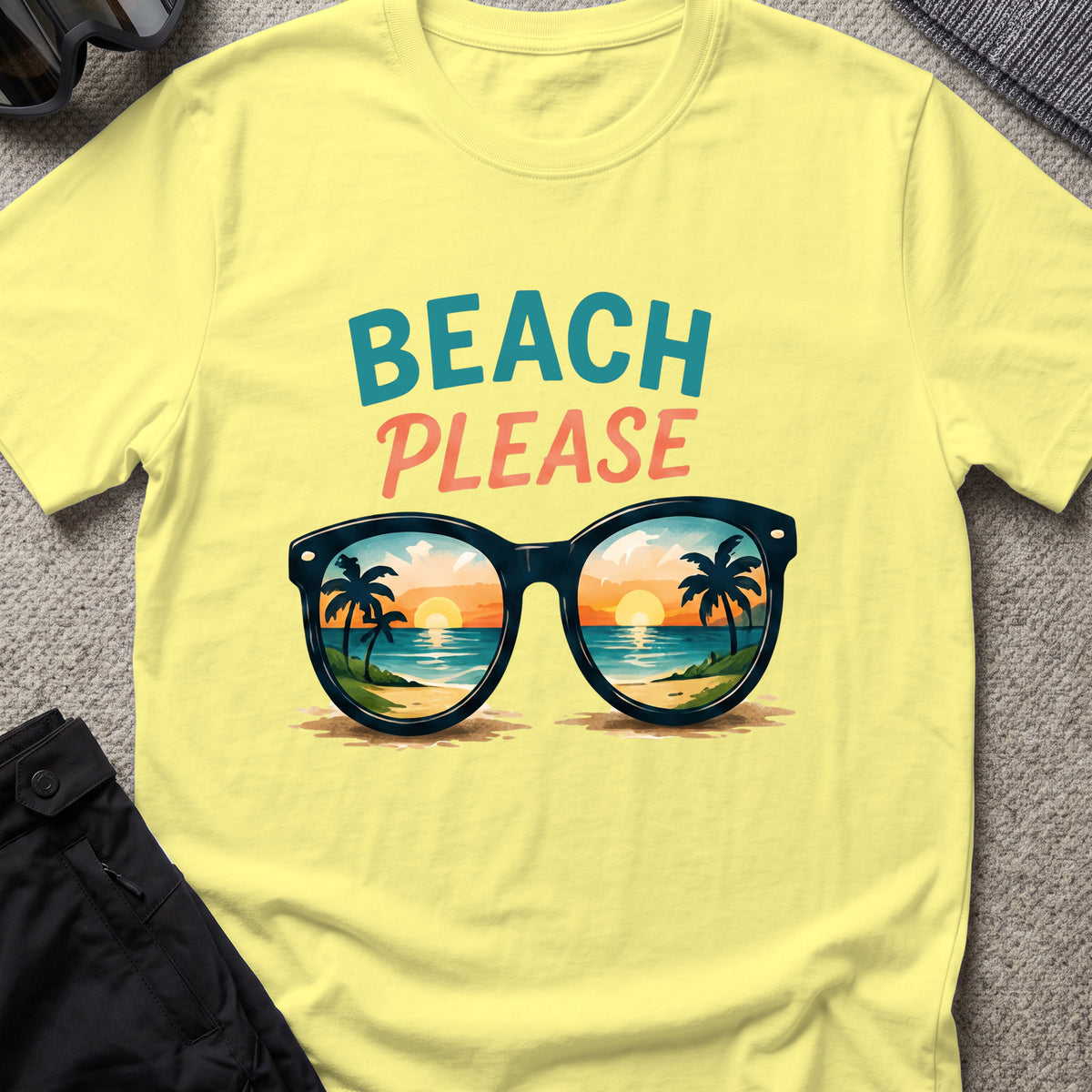 Beach Please T-Shirt in Cornsilk, front view.