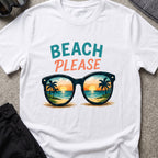 Beach Please T-Shirt in White, front view.