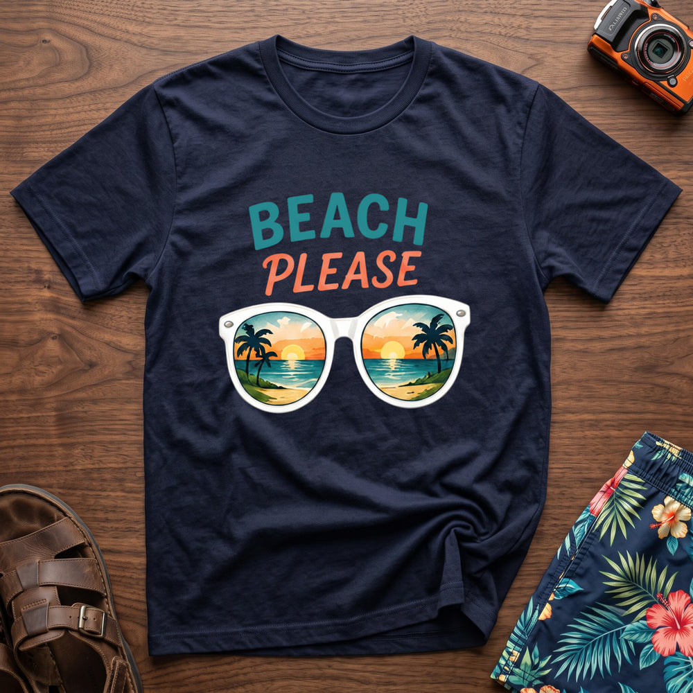 Beach Please T-Shirt in Navy, front view.