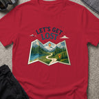 Let's Get Lost T-Shirt — Trail Map in Antique Cherry Red, front view.