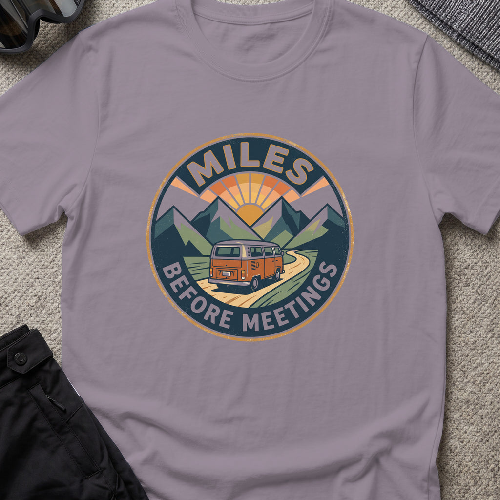 Miles Between Meetings T-Shirt in Paragon, front view.