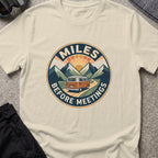 Miles Between Meetings T-Shirt in Sand, front view.