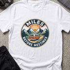 Miles Between Meetings T-Shirt in White, front view.