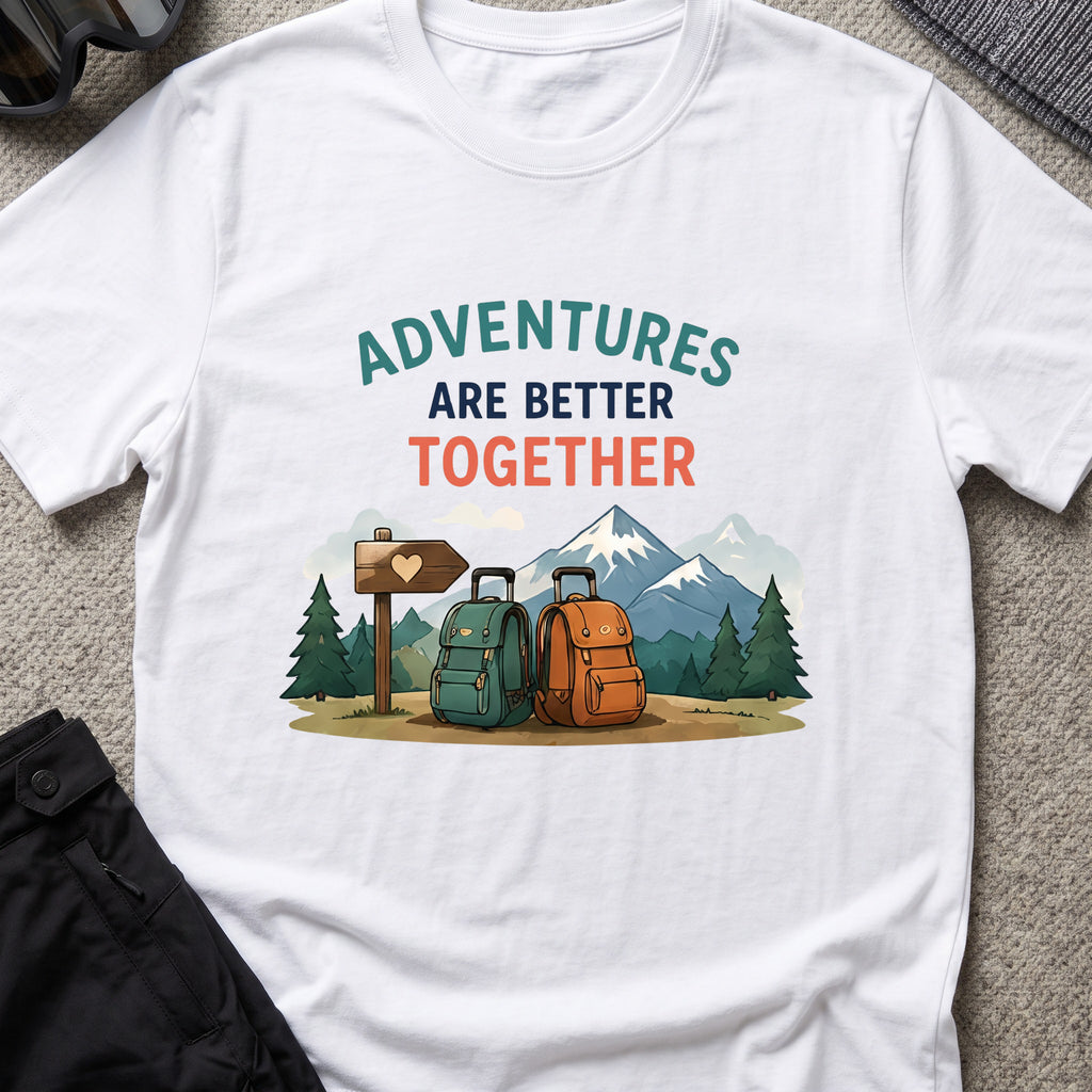 Adventures are Better Together T-Shirt in White, front view.