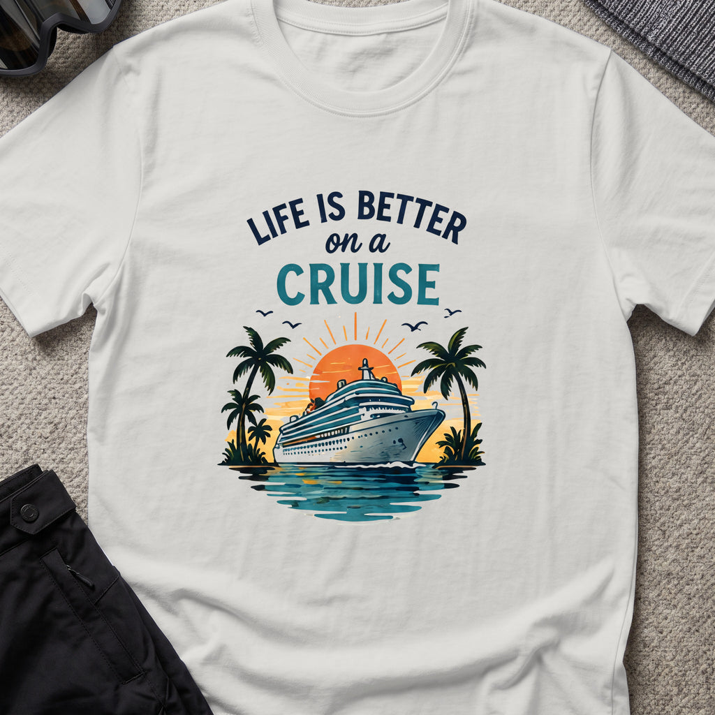 Life is Better on a Cruise T-Shirt in Ice Grey, front view.