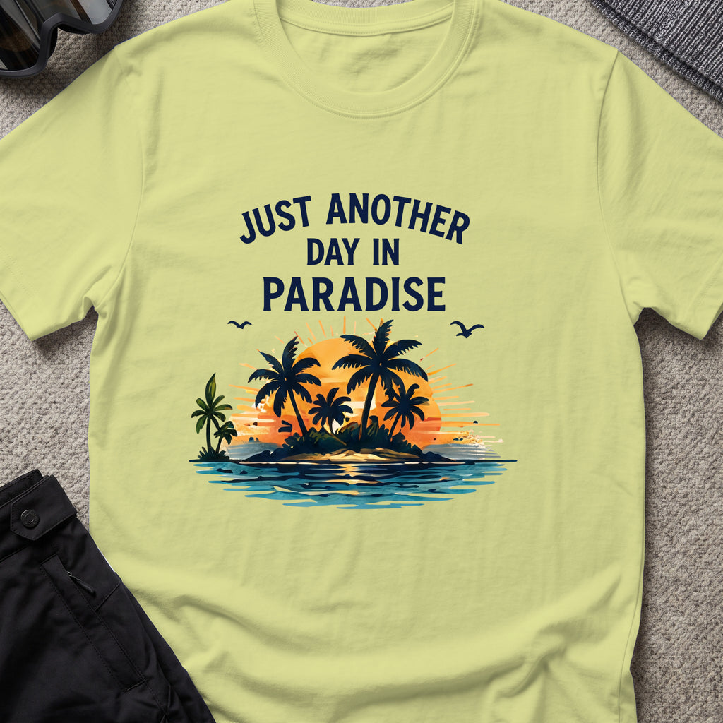 Just Another Day in Paradise T-Shirt in Pistachio, front view.