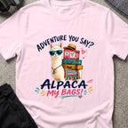 Alpaca My Bags T-Shirt in Light Pink, front view.