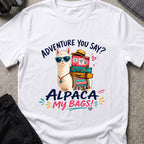 Alpaca My Bags T-Shirt in White, front view.