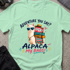 Alpaca My Bags T-Shirt in Mint Green, front view.