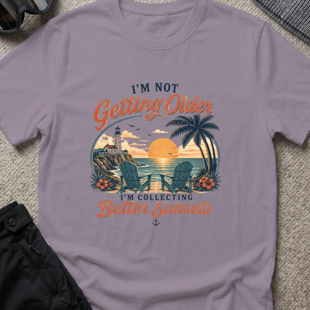 Chasing Better Sunsets T-Shirt in Paragon, front view.