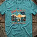 Chasing Better Sunsets T-Shirt in Heather Galapagos Blue, front view.