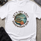 Let's Get Lost T-Shirt — Camper in White, front view.