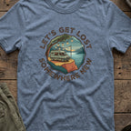 Let's Get Lost T-Shirt — Camper in Heather Indigo, front view.