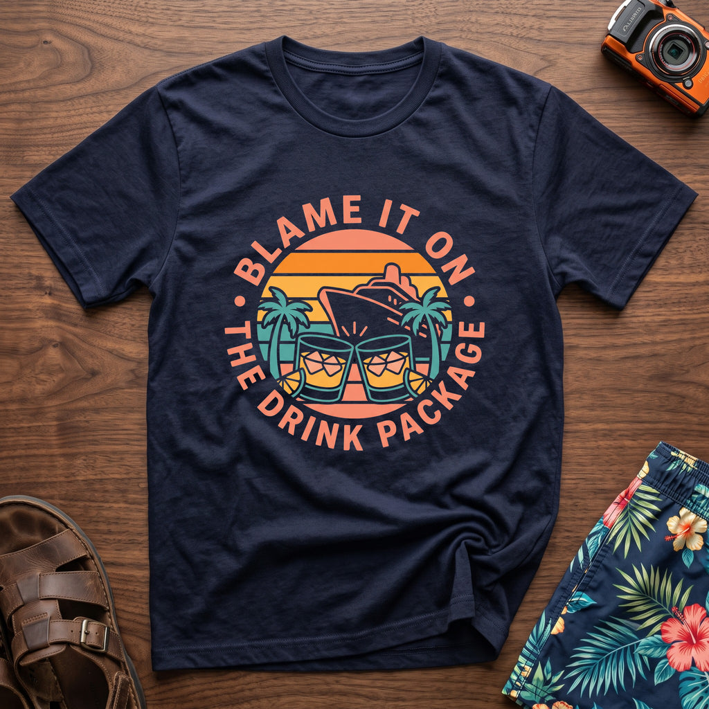 Blame it on the Drink Package T-Shirt in Navy, front view.