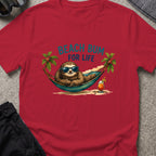 Beach Bum for Life T-Shirt in Antique Cherry Red, front view.