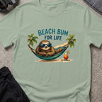 Beach Bum for Life T-Shirt in Sage, front view.