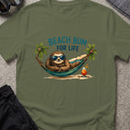 Beach Bum for Life T-Shirt in Military Green, front view.