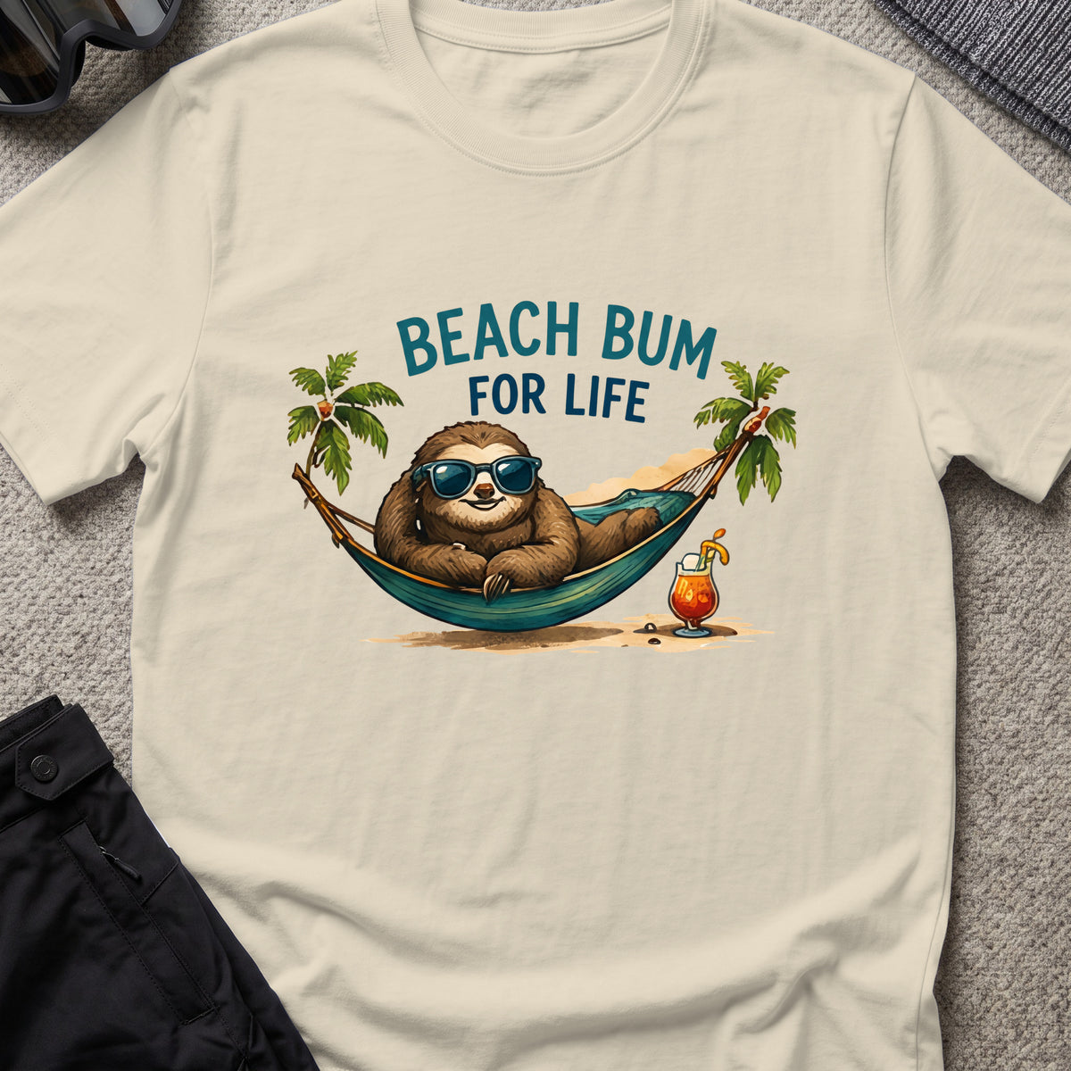 Beach Bum for Life T-Shirt in Sand, front view.