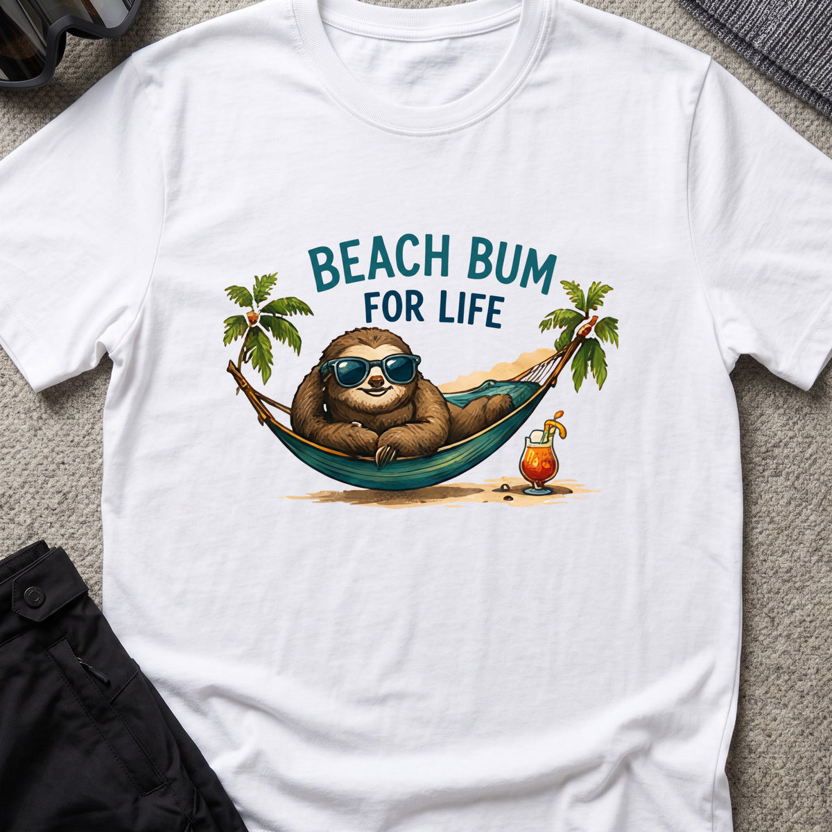 Beach Bum for Life T-Shirt in White, front view.