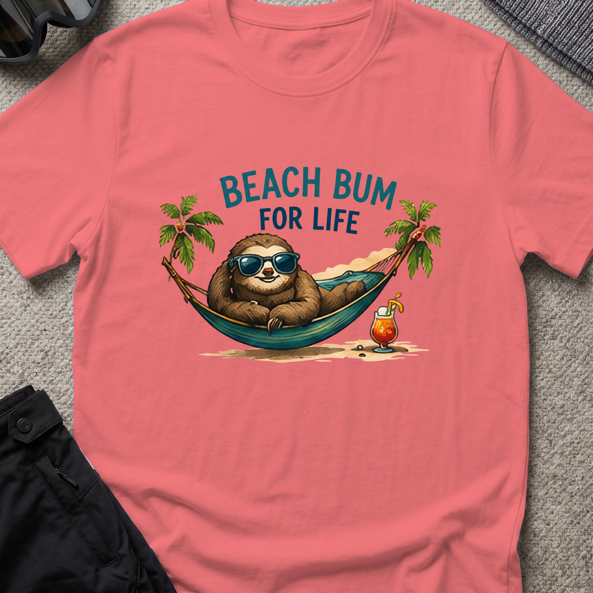 Beach Bum for Life T-Shirt in Coral Silk, front view.