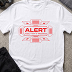 Alert Family Trip T-Shirt in White, front view.