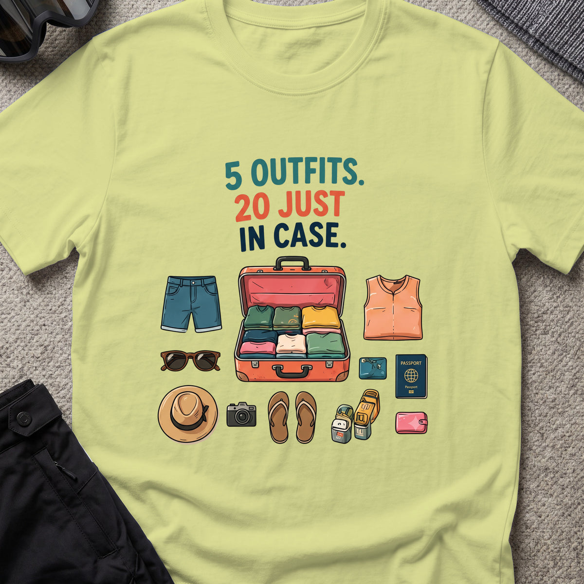 5 Outfits, 20 Just In Case T-Shirt in Pistachio, front view.