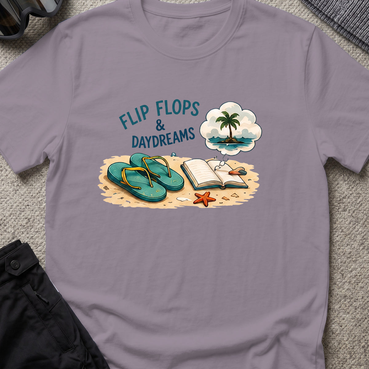 Flip Flops and Daydreams T-Shirt in Paragon, front view.