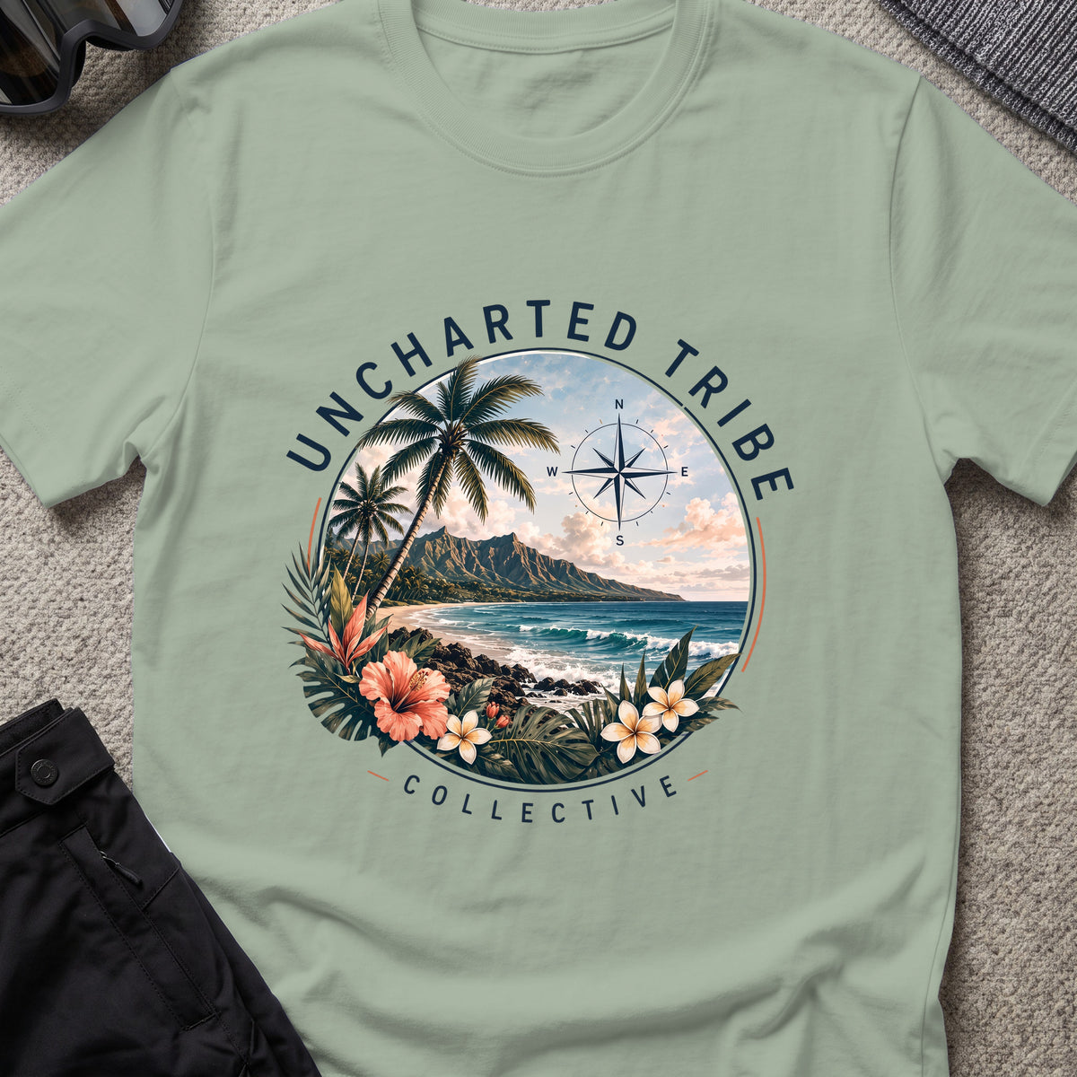 Diamond Head T-Shirt in Sage, front view.