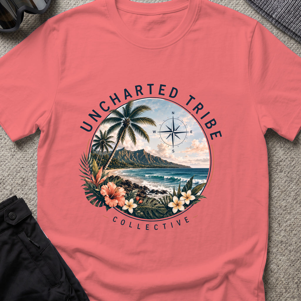 Diamond Head T-Shirt in Coral Silk, front view.