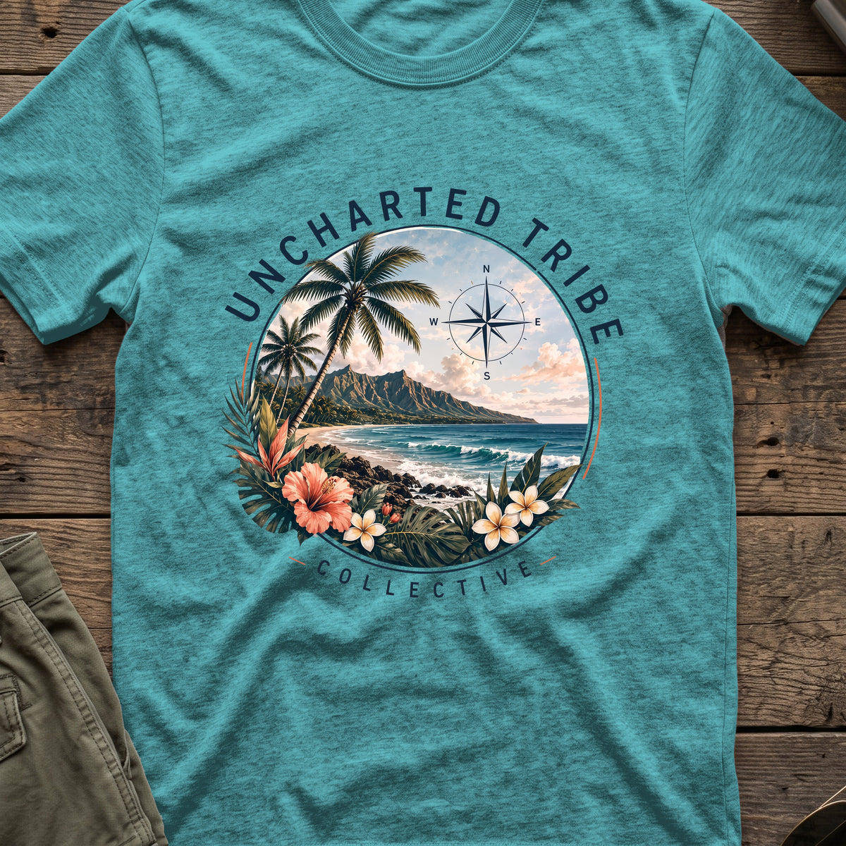 Diamond Head T-Shirt in Heather Galapagos Blue, front view.