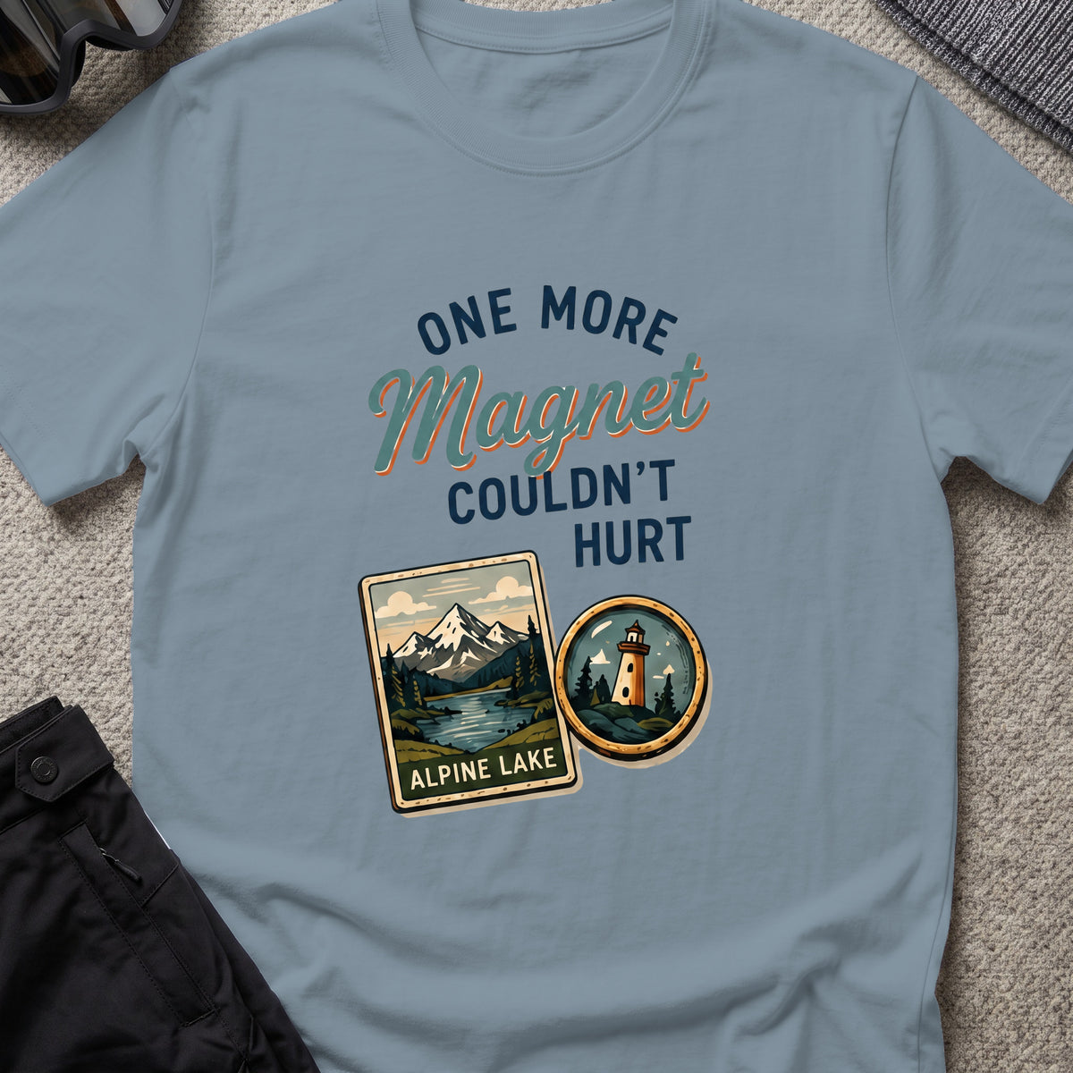 One more Magnet T-Shirt in Stone Blue, front view.