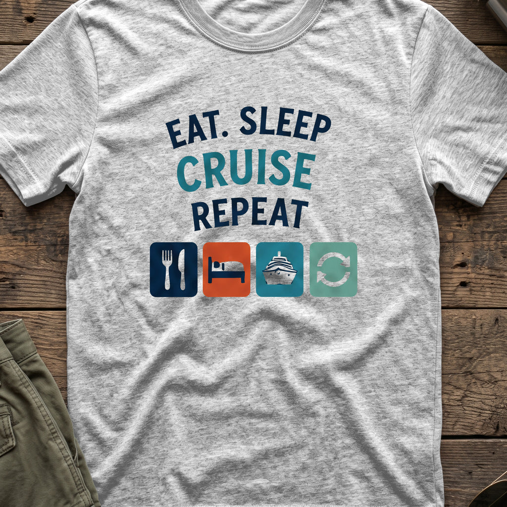 Eat Sleep Cruise Repeat T-Shirt in Sport Grey, front view.