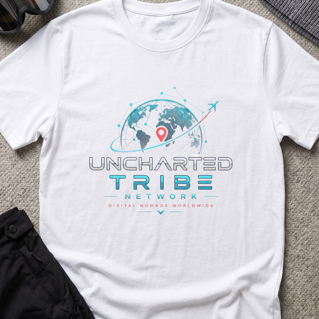 Digital Nomad T-Shirt in White, front view.