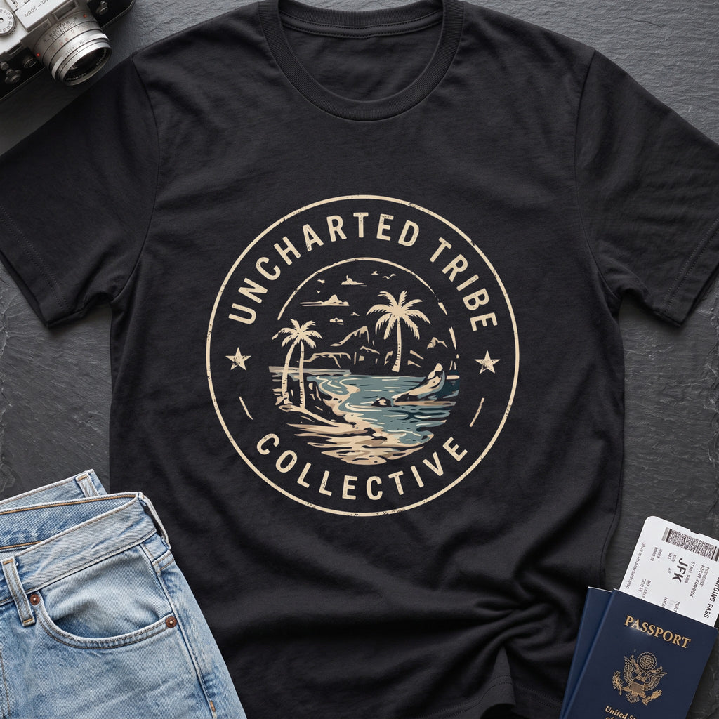 The Mark — Island Badge T-Shirt in Black, front view.