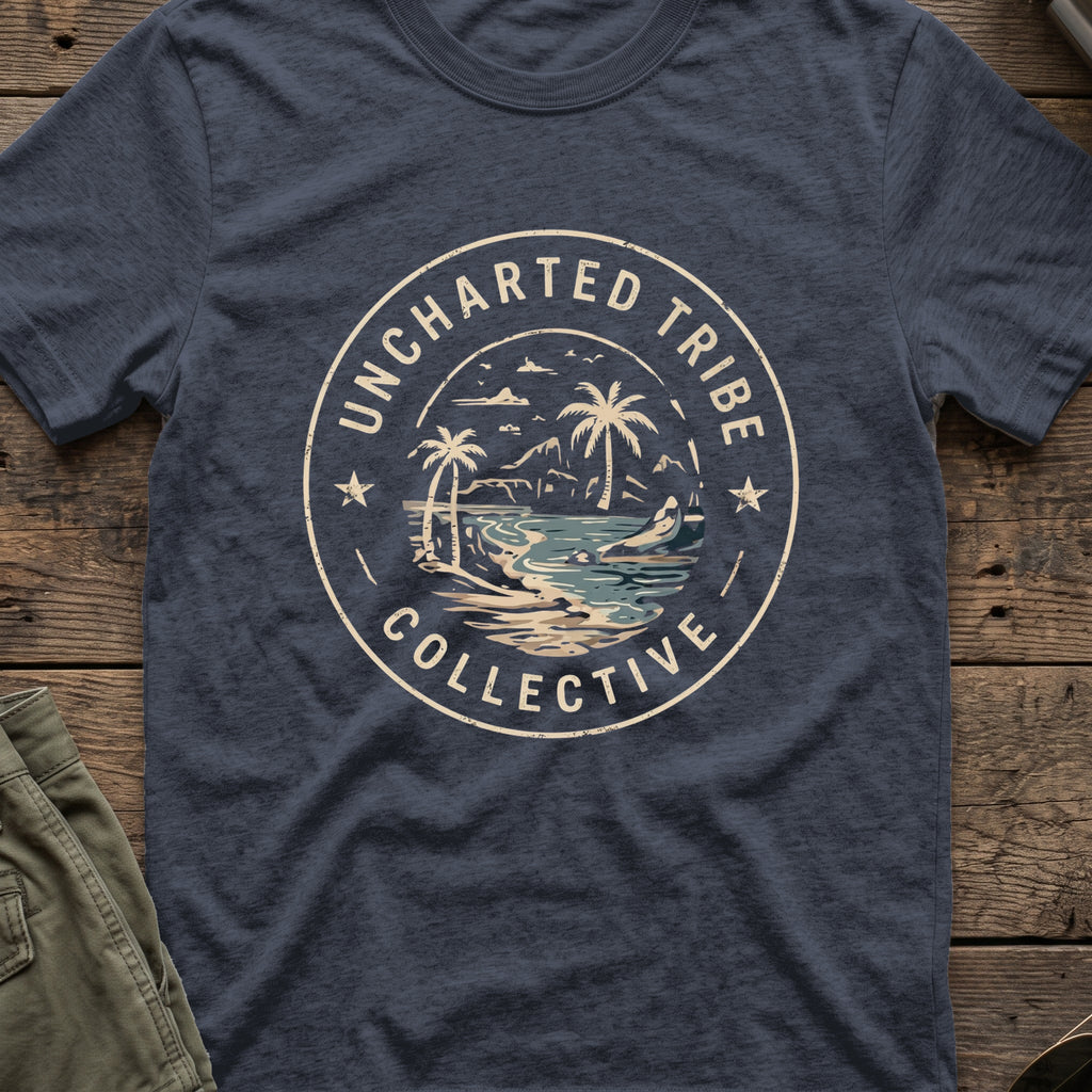 The Mark — Island Badge T-Shirt in Heather Navy, front view.