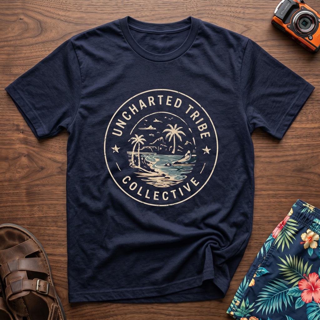 The Mark — Island Badge T-Shirt in Navy, front view.