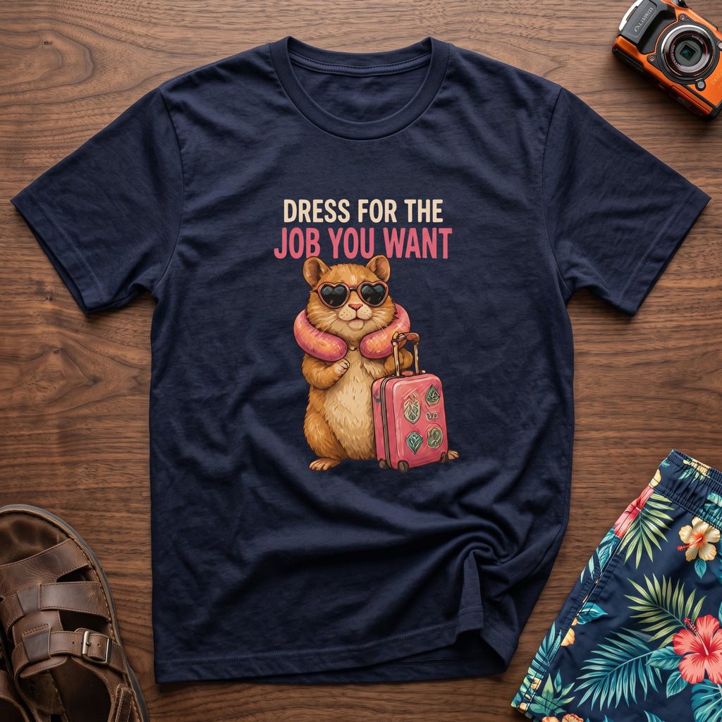 Dress for the Job You Want T-Shirt in Navy, front view.