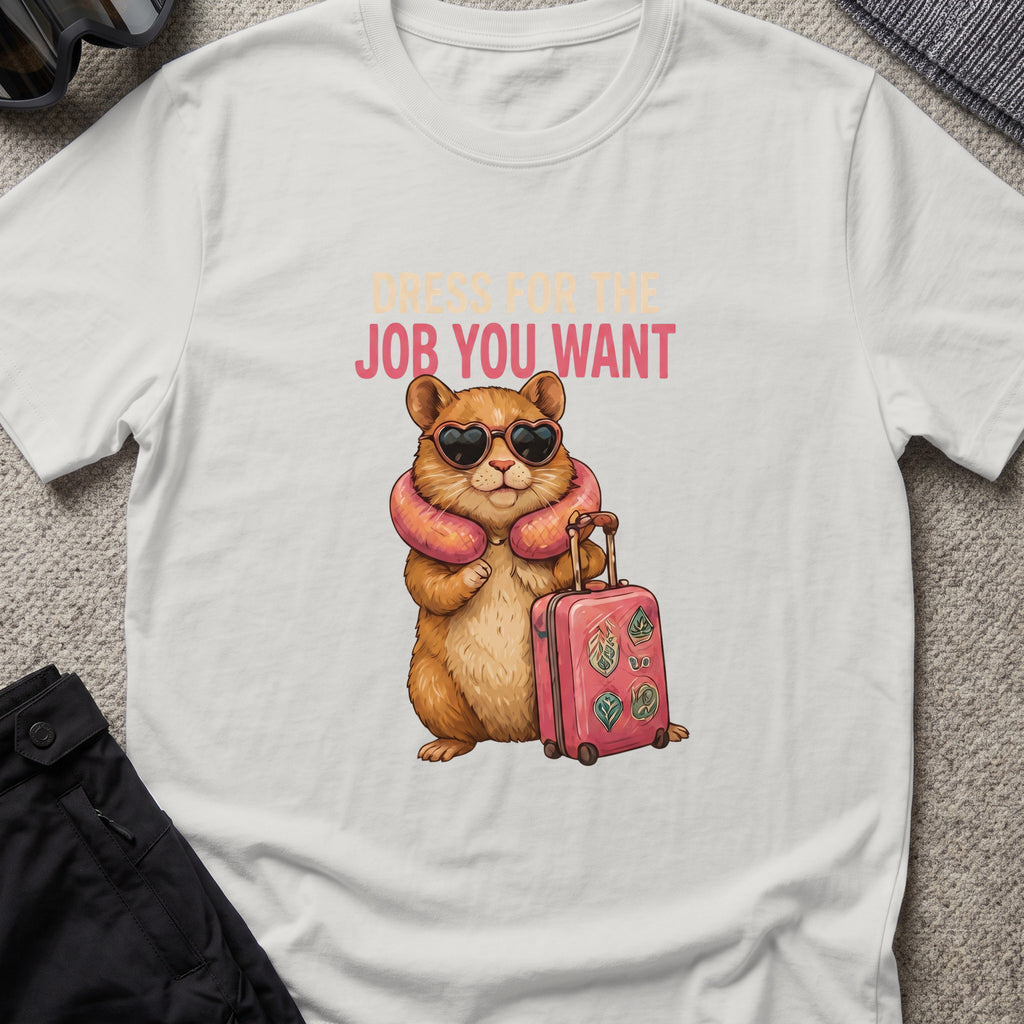 Dress for the Job You Want T-Shirt in Ice Grey, front view.