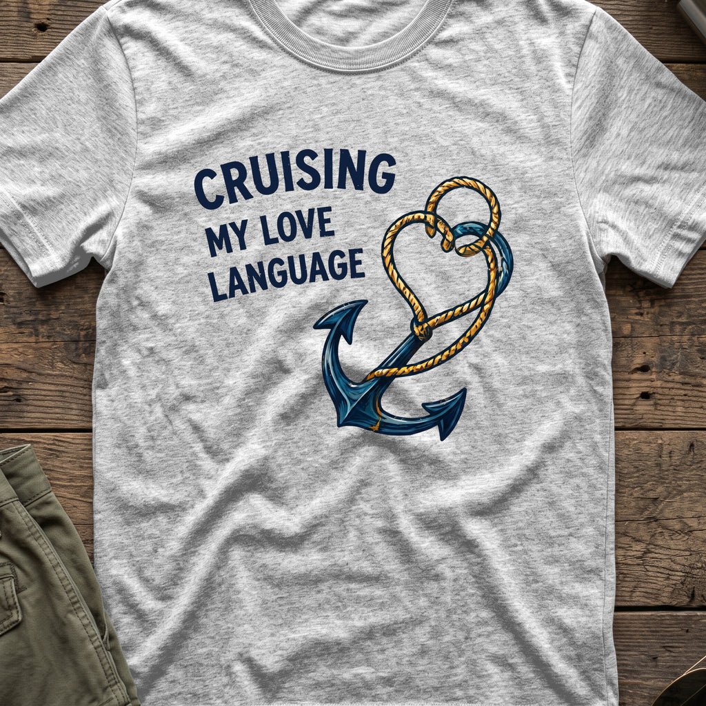 Cruising my Love Language T-Shirt in Sport Grey, front view.