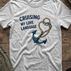 Cruising my Love Language T-Shirt in Sport Grey, front view.