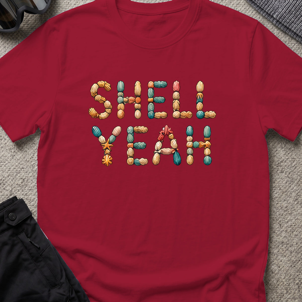 Shell Yeah T-Shirt in Cardinal Red, front view.
